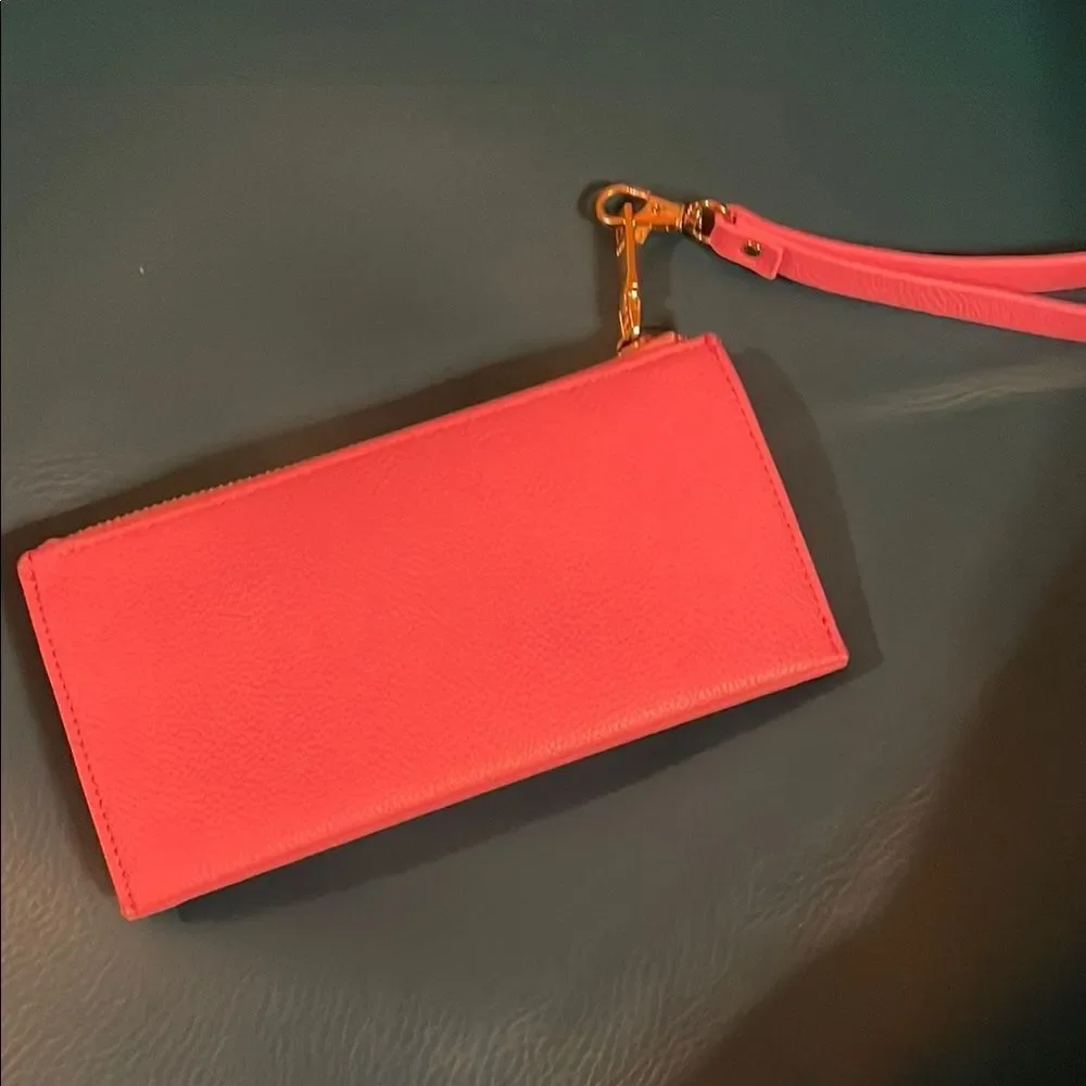 Elegant Pink Wristlet Clutch with Gold Accents